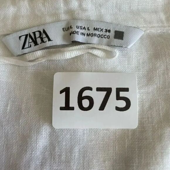 ZARA White Linen Blend Crop Button Up Shirt Boxy Minimalist Bohemian SZ L #1675 - Picture 13 of 14